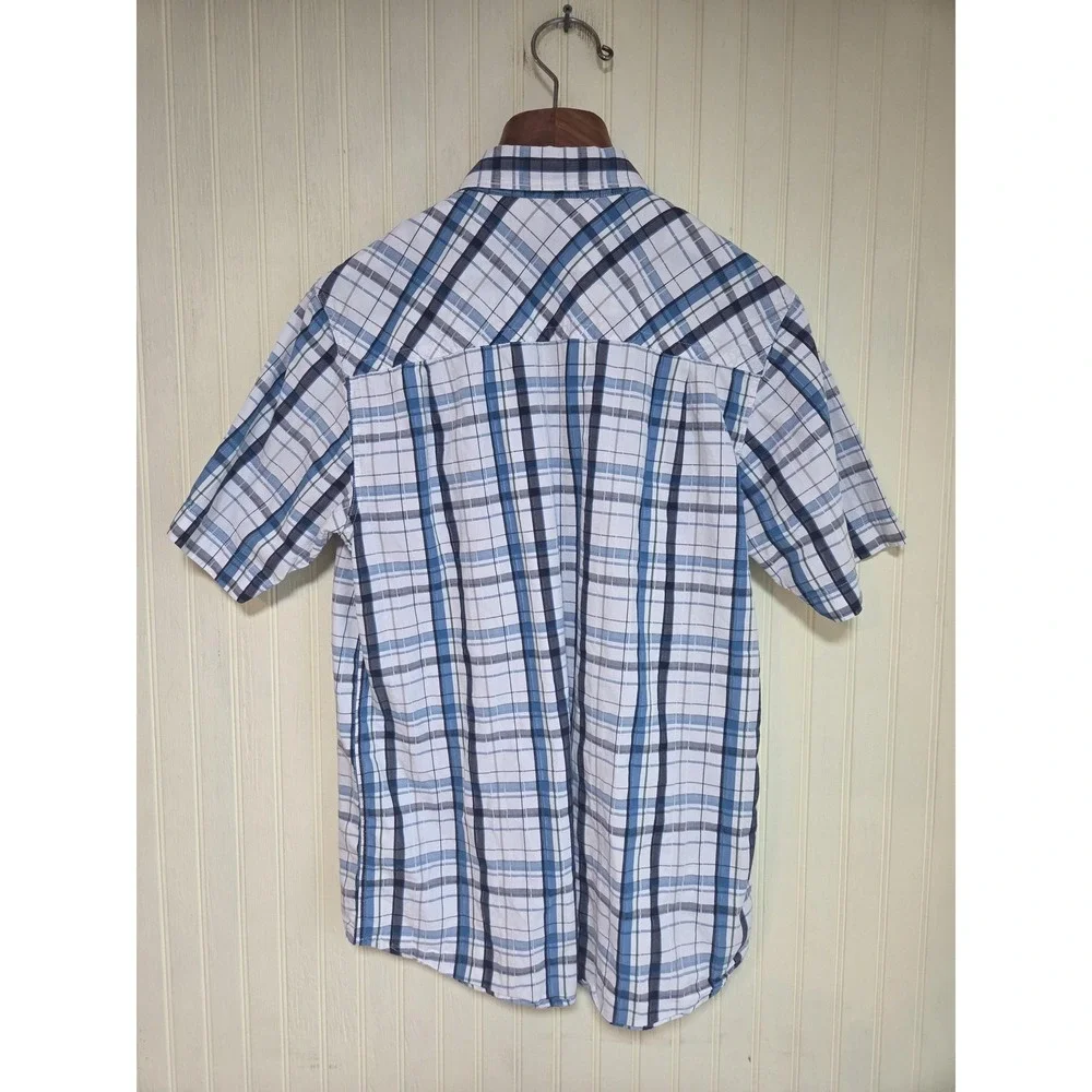 The North‎ Face Shirt Mens Medium Blue Plaid Short Sleeve Button Front Cotton